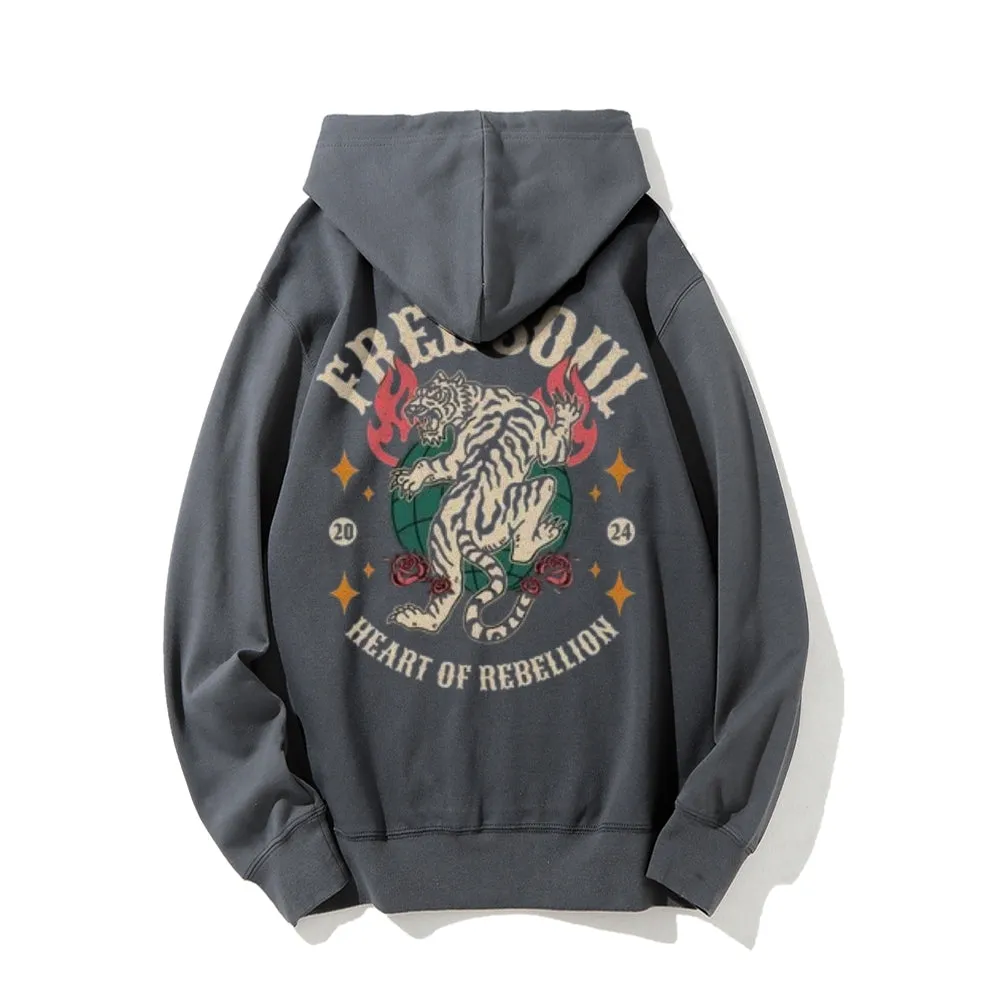 Mens FREE SOUL Tiger Graphic Hoodies