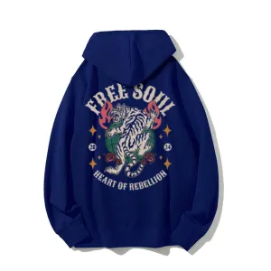 Mens FREE SOUL Tiger Graphic Hoodies