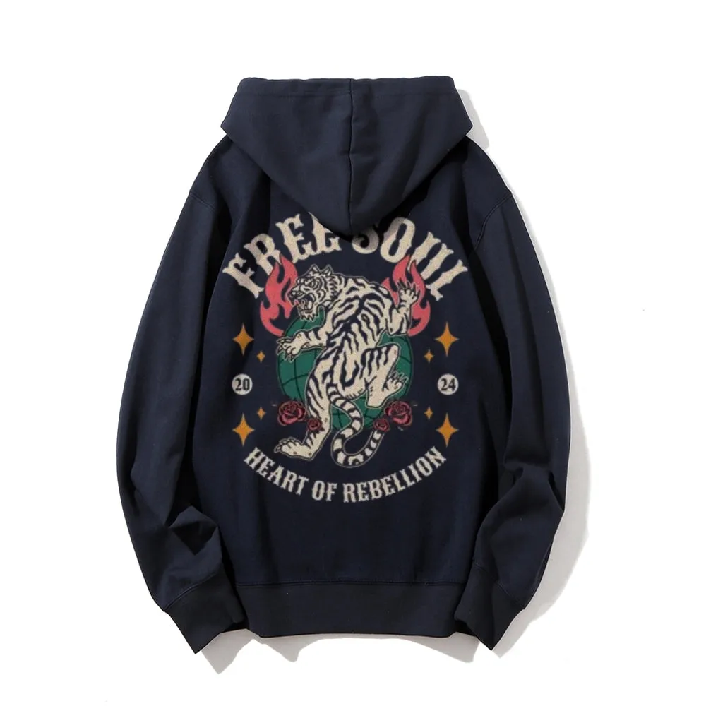 Mens FREE SOUL Tiger Graphic Hoodies