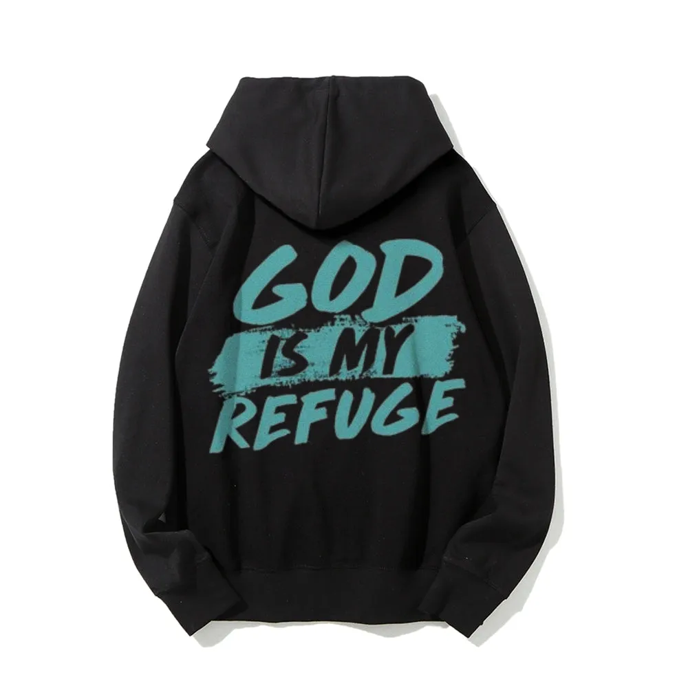 Mens GOD IS MY REFUGE Graphic Pullover Hoodies