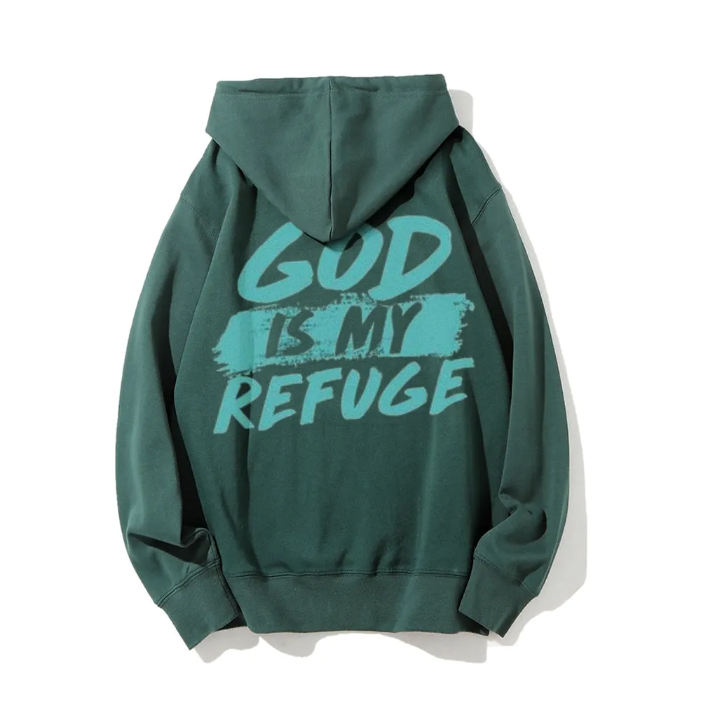 Mens GOD IS MY REFUGE Graphic Pullover Hoodies