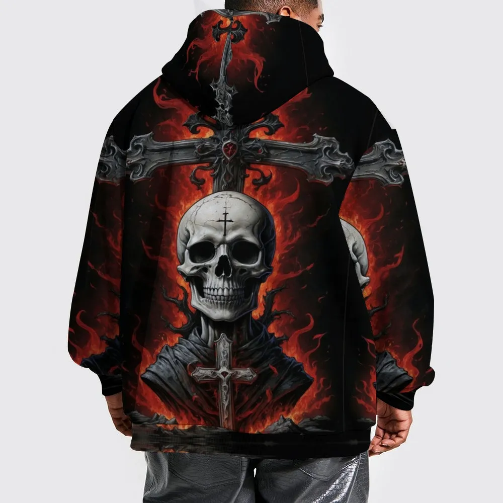 Mens Halloween Skull in Fire 3D Print Hoodies