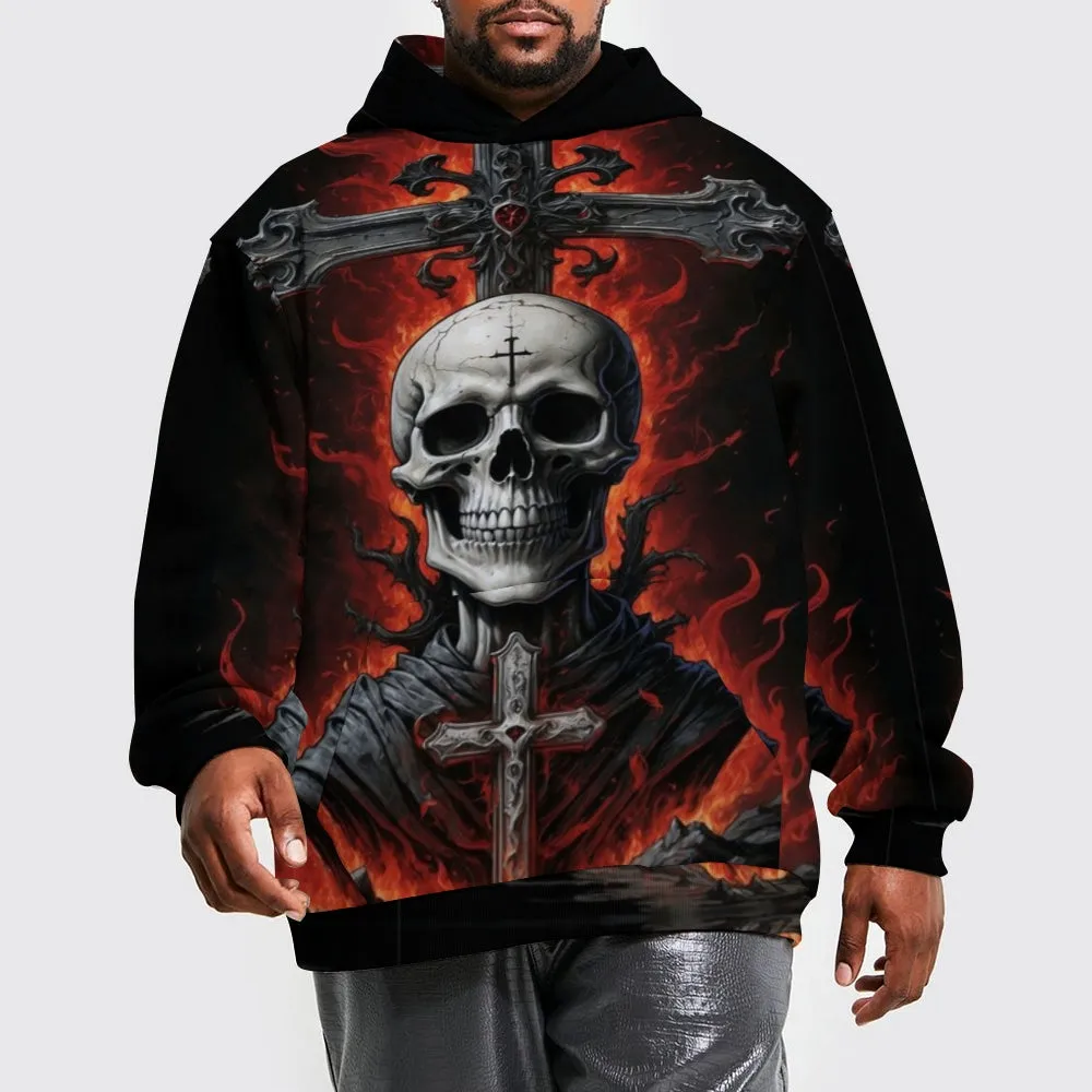 Mens Halloween Skull in Fire 3D Print Hoodies