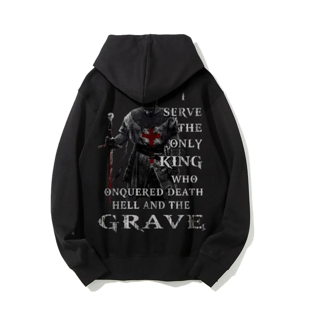 Mens I SERVE THE ONLY KING Graphic Pullover Hoodies