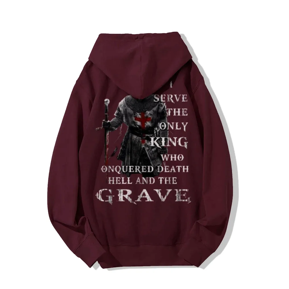 Mens I SERVE THE ONLY KING Graphic Pullover Hoodies