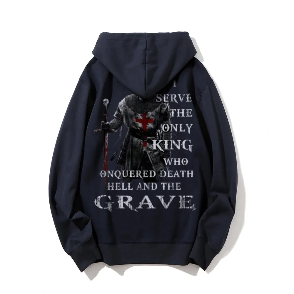 Mens I SERVE THE ONLY KING Graphic Pullover Hoodies