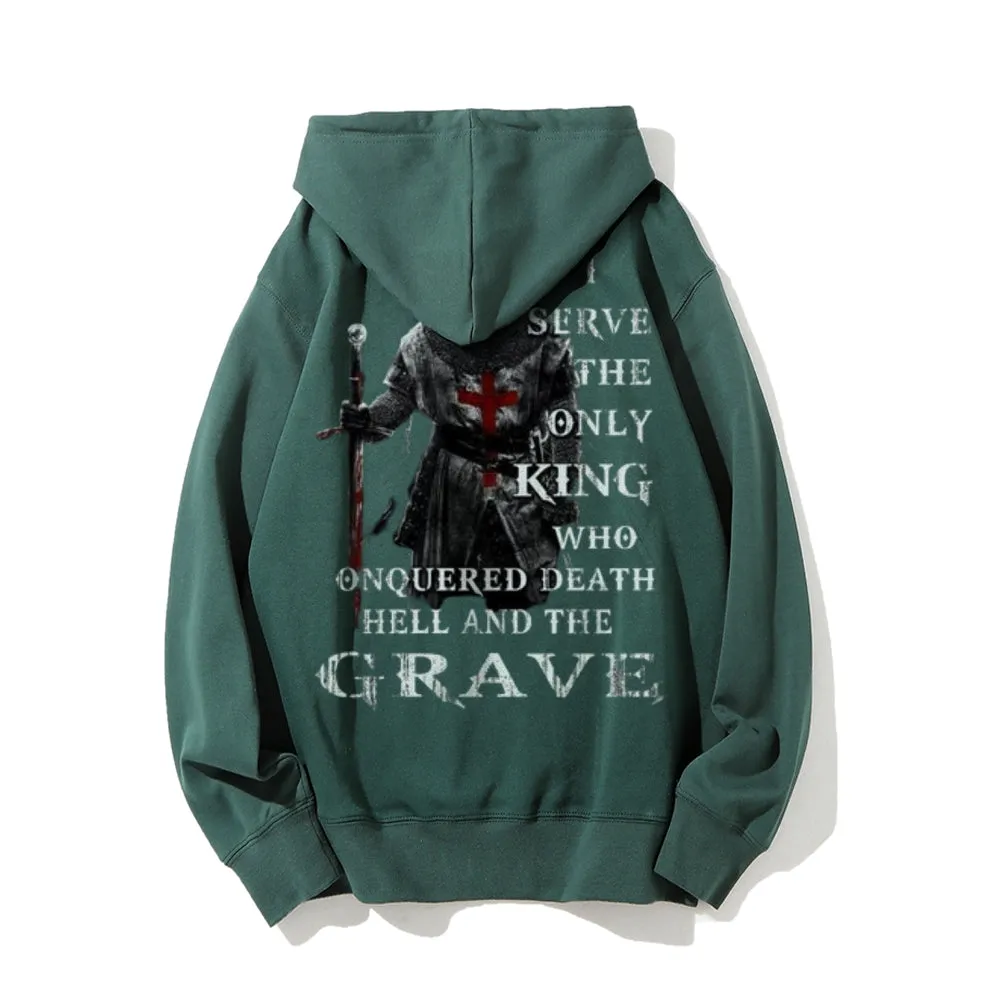 Mens I SERVE THE ONLY KING Graphic Pullover Hoodies