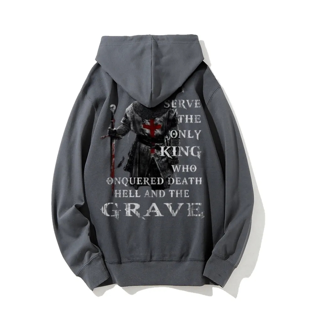 Mens I SERVE THE ONLY KING Graphic Pullover Hoodies