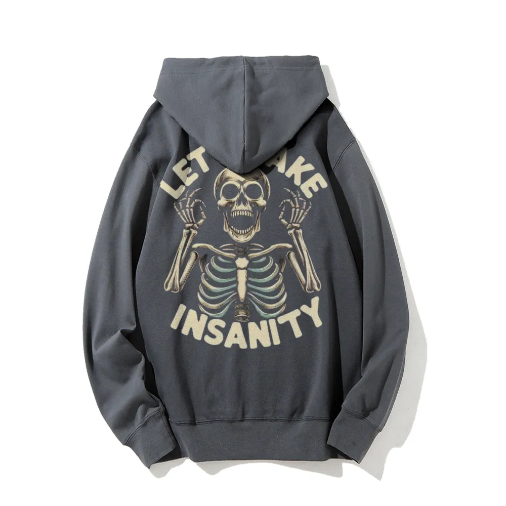 Mens Let's Fake Insanity Skull Graphic Pullover Hoodies