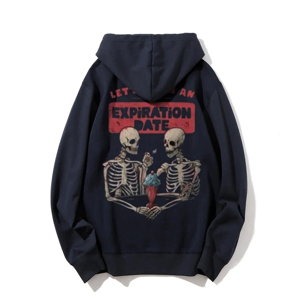 Mens LET'S GO ON AN EXPIRATION DATE Skull Graphic Pullover Hoodies