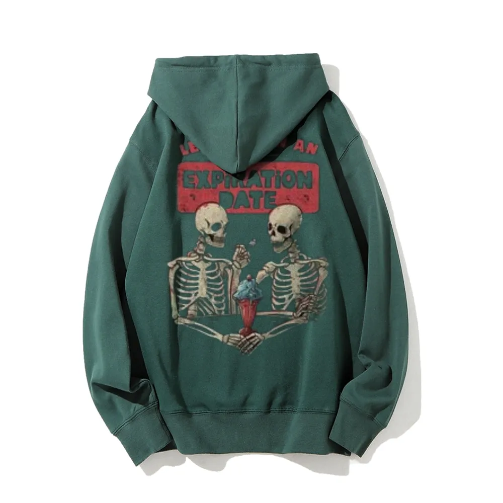 Mens LET'S GO ON AN EXPIRATION DATE Skull Graphic Pullover Hoodies