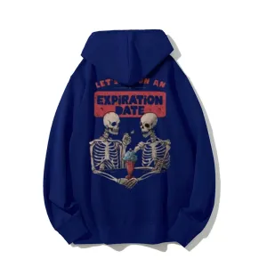 Mens LET'S GO ON AN EXPIRATION DATE Skull Graphic Pullover Hoodies