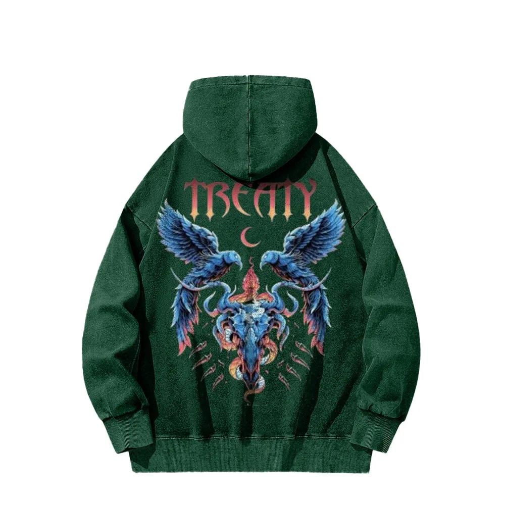 Mens Vintage Burning Bird Print Hoodies