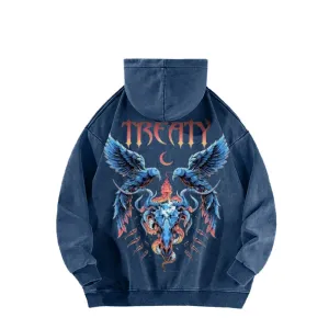 Mens Vintage Burning Bird Print Hoodies