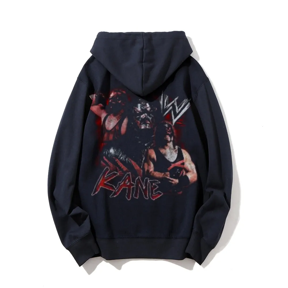 Mens Vintage Kane Darkness Style Print Graphic Pullover With Kangaroo Pocket Hoodies