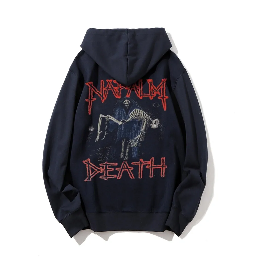 Mens Vintage Napalm Death Darkness Style Print Graphic Pullover With Kangaroo Pocket Hoodies