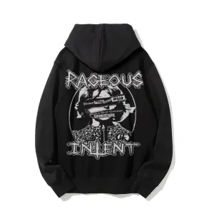 Mens Vintage Rageous Intent Darkness Style Print Graphic Pullover With Kangaroo Pocket Hoodies