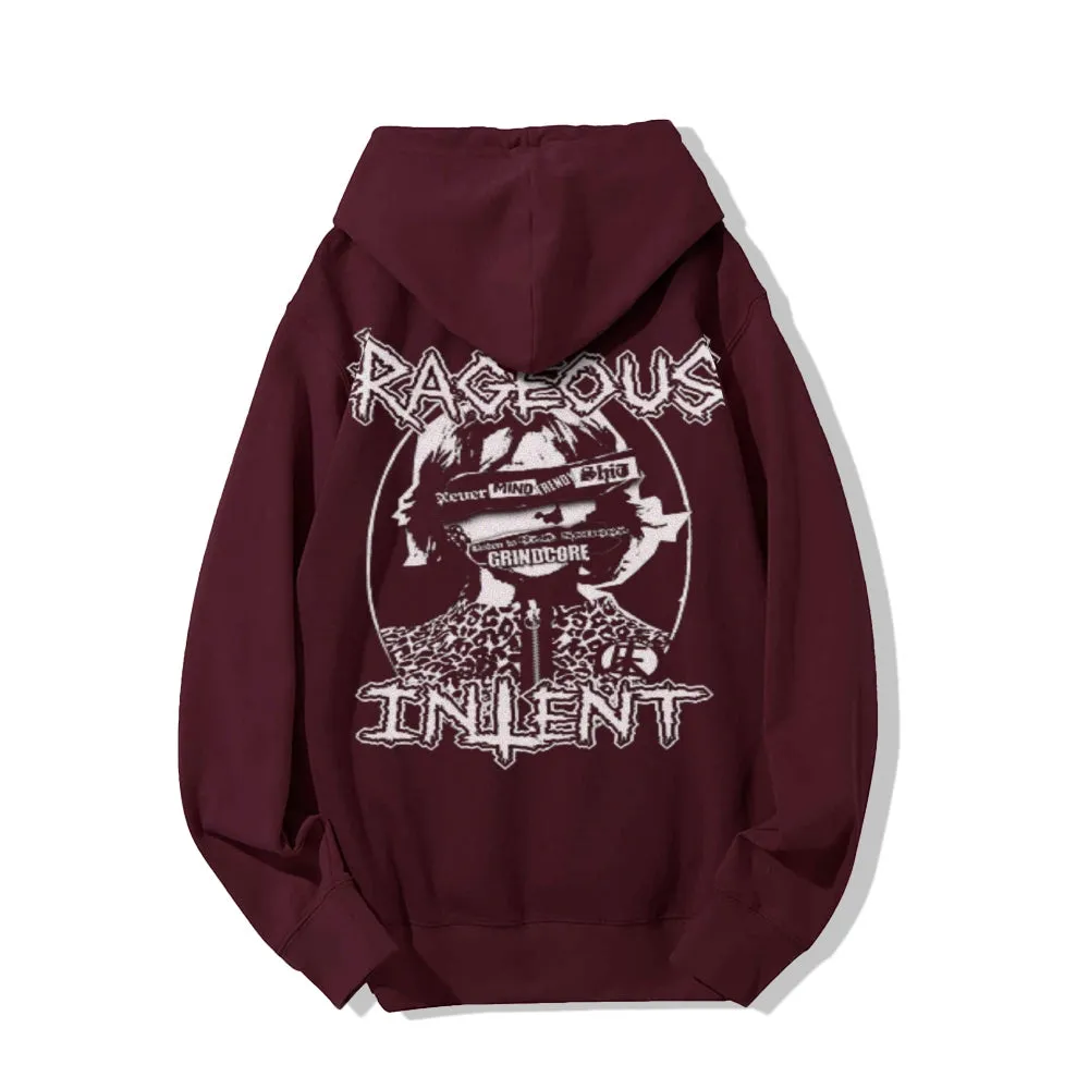 Mens Vintage Rageous Intent Darkness Style Print Graphic Pullover With Kangaroo Pocket Hoodies