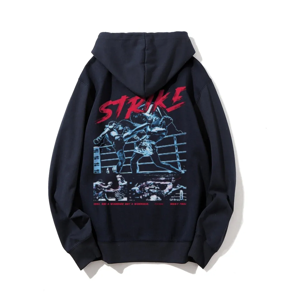 Mens Vintage Striker Boxing Darkness Style Print Graphic Pullover With Kangaroo Pocket Hoodies