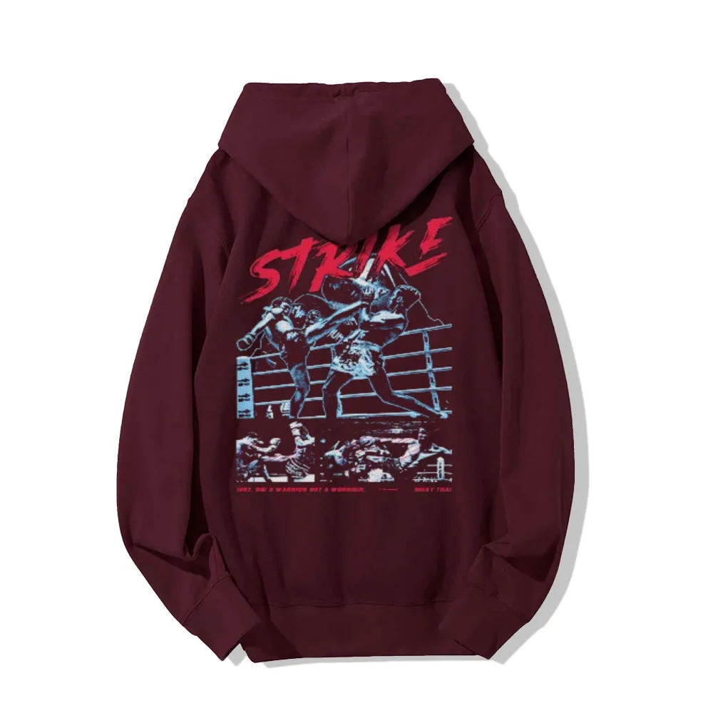 Mens Vintage Striker Boxing Darkness Style Print Graphic Pullover With Kangaroo Pocket Hoodies