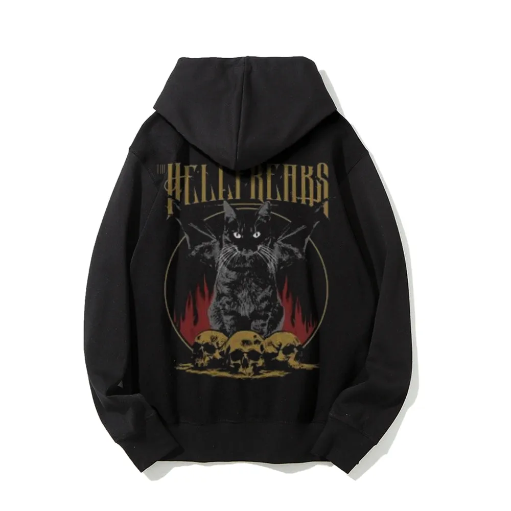 Mens Vintage The Hellfreaks Darkness Style Graphic Pullover With Kangaroo Pocket Hoodies