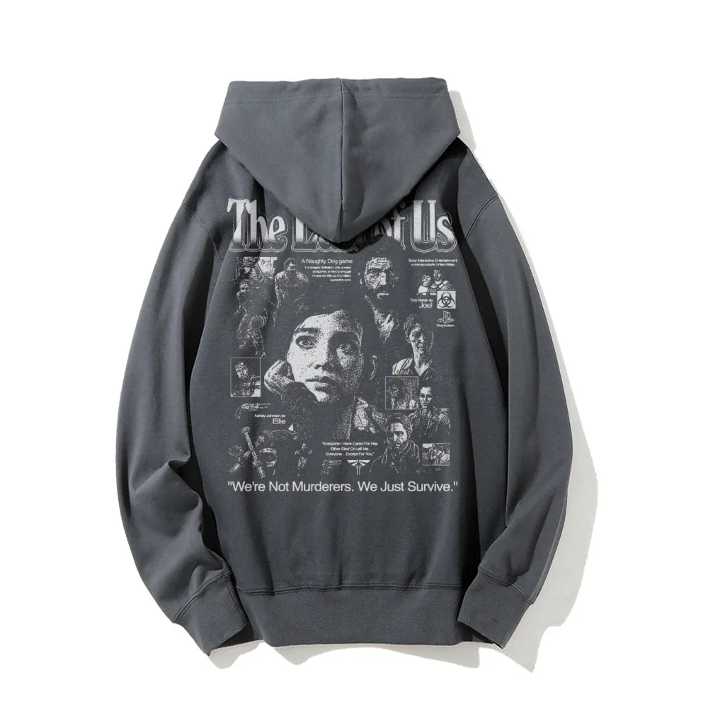 Mens Vintage The Last Of Us Darkness Style Print Graphic Pullover With Kangaroo Pocket Hoodies