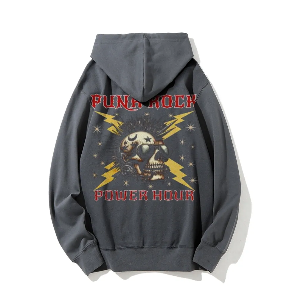 Mens Vintage The Punk Rock Darkness Style Graphic Pullover With Kangaroo Pocket Hoodies