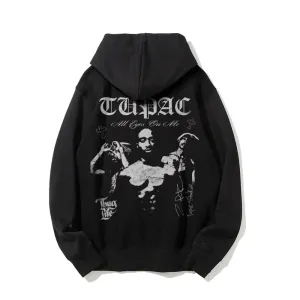 Mens Vintage Tupac Darkness Style Print Graphic Pullover With Kangaroo Pocket Hoodies