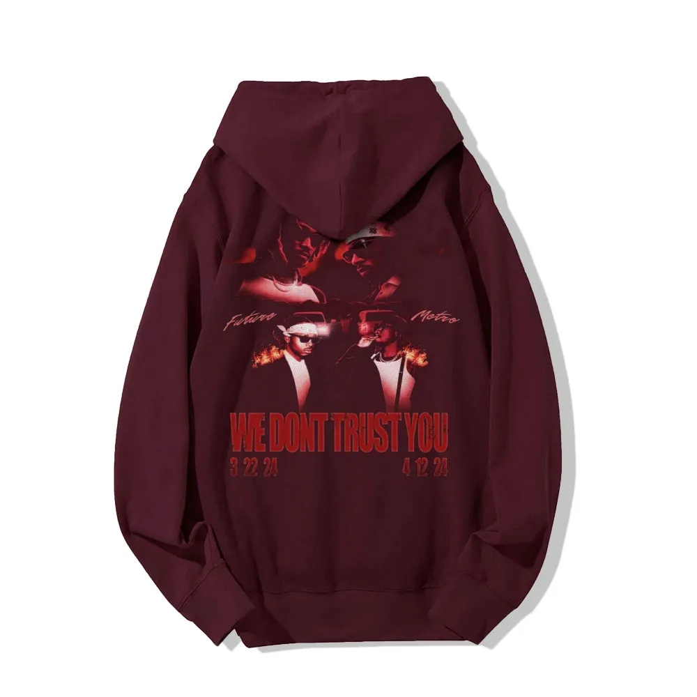 Mens Vintage We Don't Trust You Print Graphic Pullover With Kangaroo Pocket Hoodies