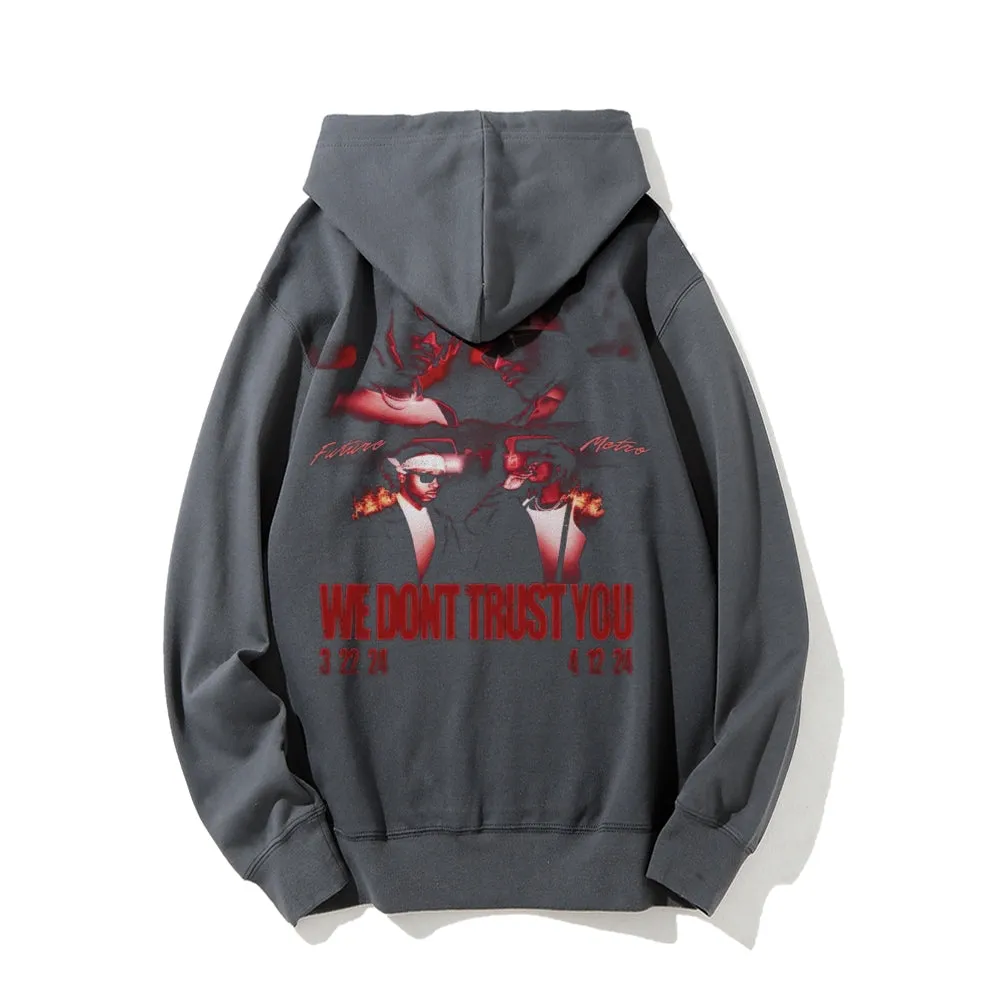 Mens Vintage We Don't Trust You Print Graphic Pullover With Kangaroo Pocket Hoodies