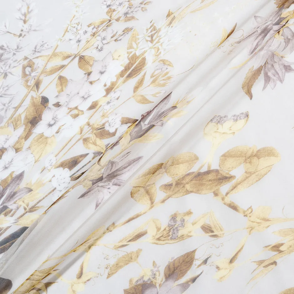 Pale Floral Printed Sand Silk Chiffon