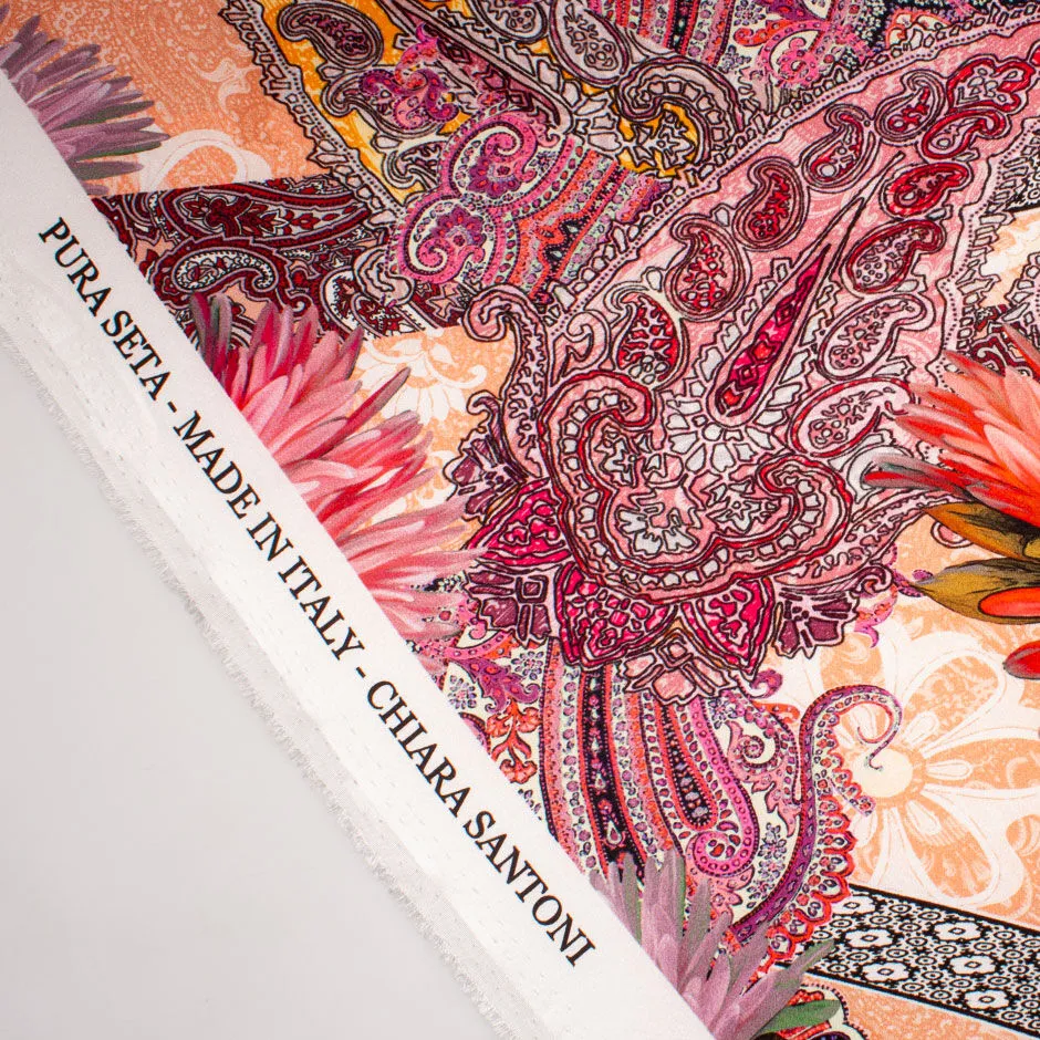 Pink/Red Floral & Orange Paisley Silk Satin (A 2.85m Piece)