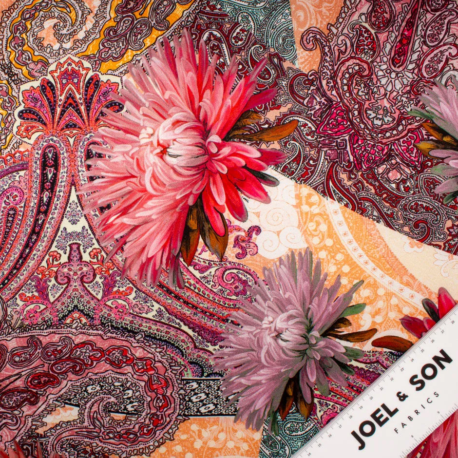 Pink/Red Floral & Orange Paisley Silk Satin (A 2.85m Piece)