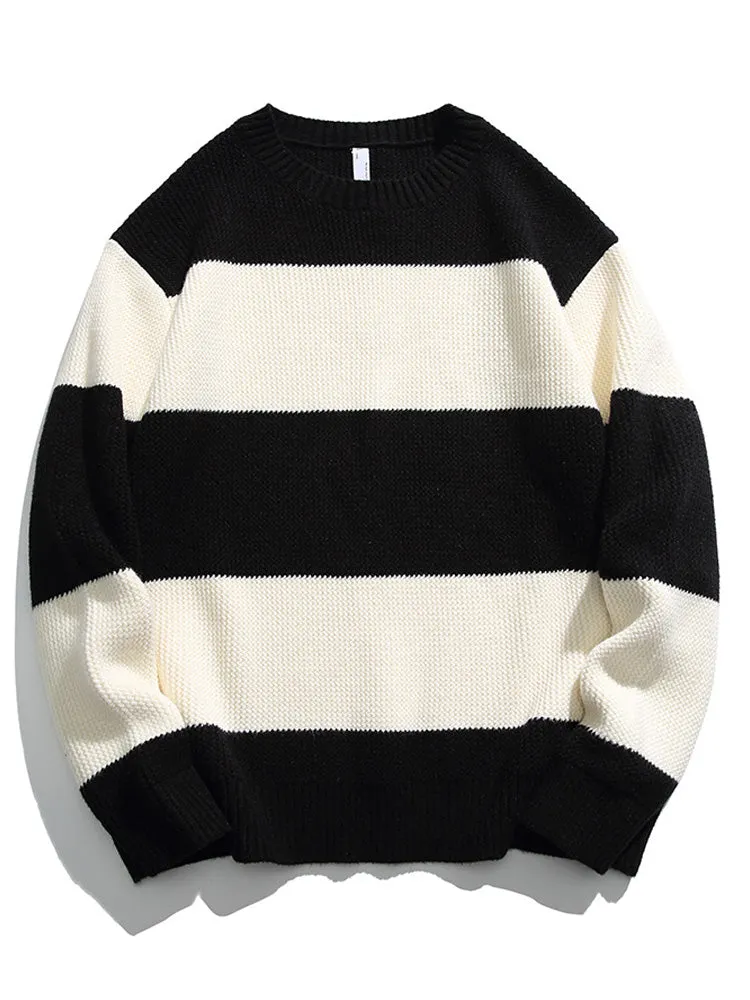 Retro Striped Contrast Color Crewneck Sweater