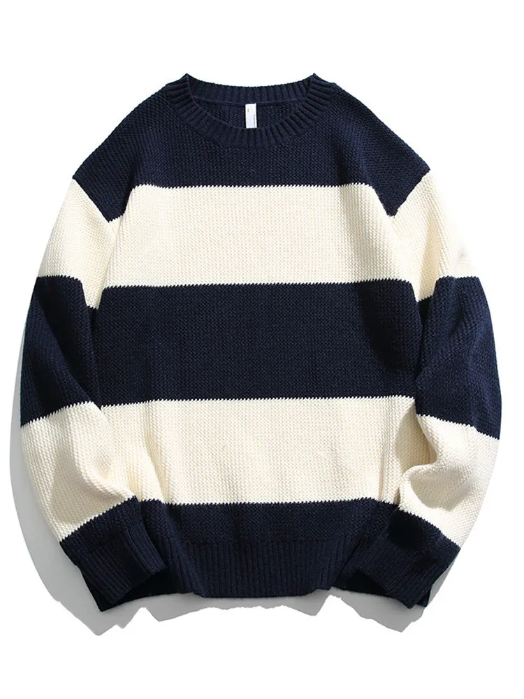 Retro Striped Contrast Color Crewneck Sweater