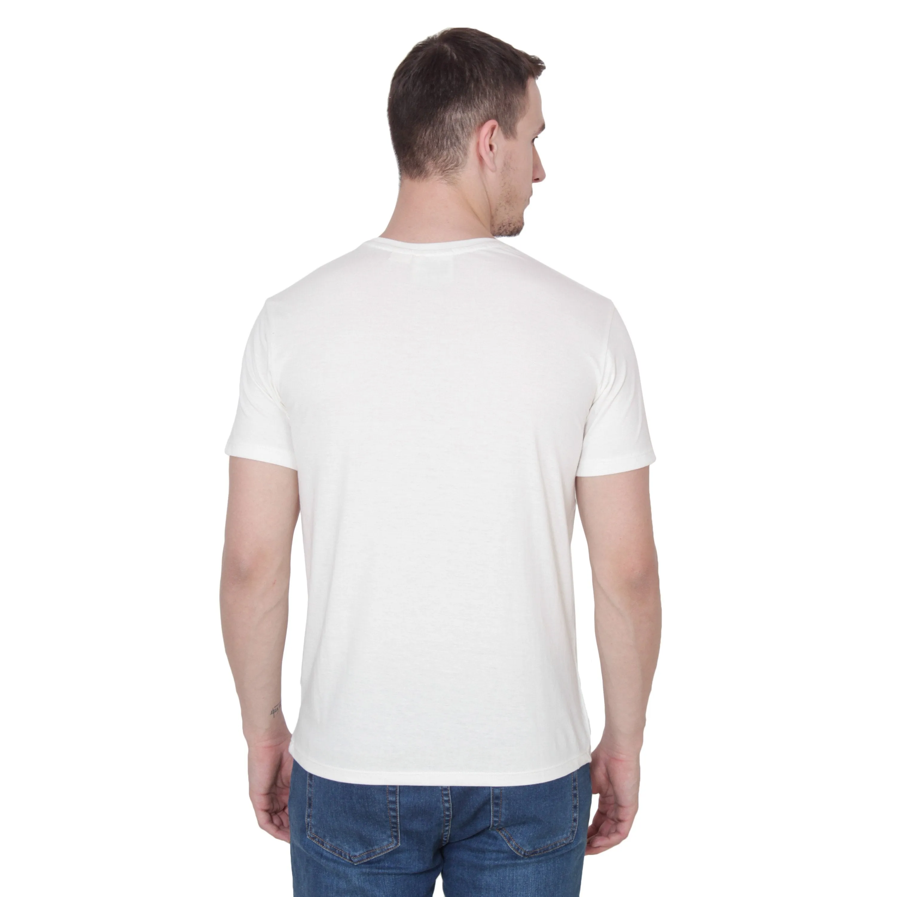 Ruse Men's Designer Solid Plain Ecru Tee