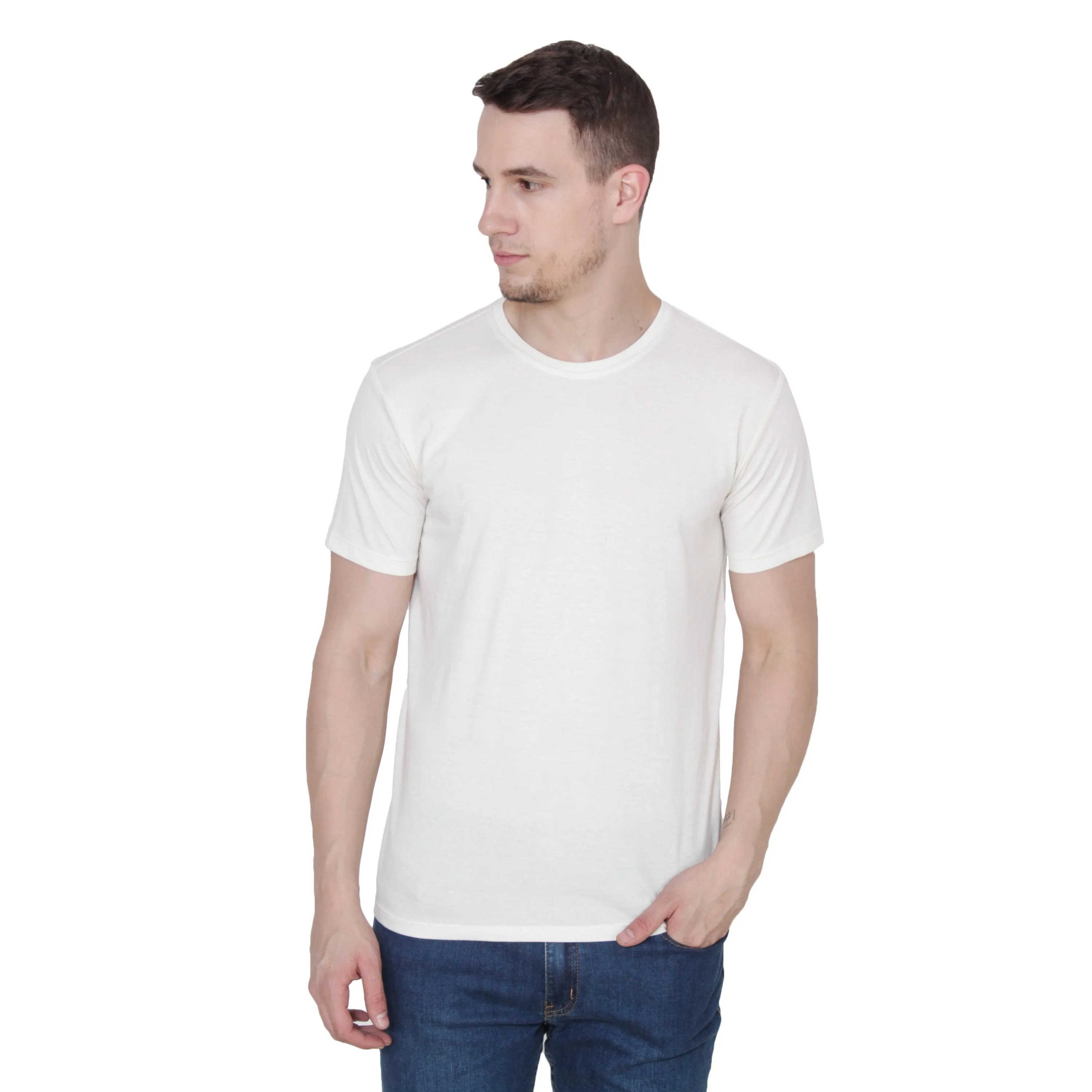 Ruse Men's Designer Solid Plain Ecru Tee