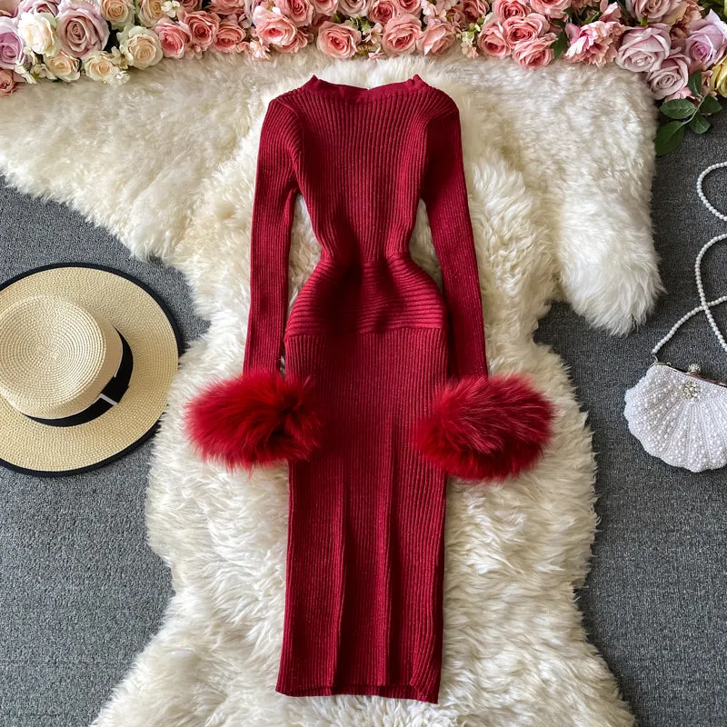 Sexy V-neck halterneck sweater dress     S260