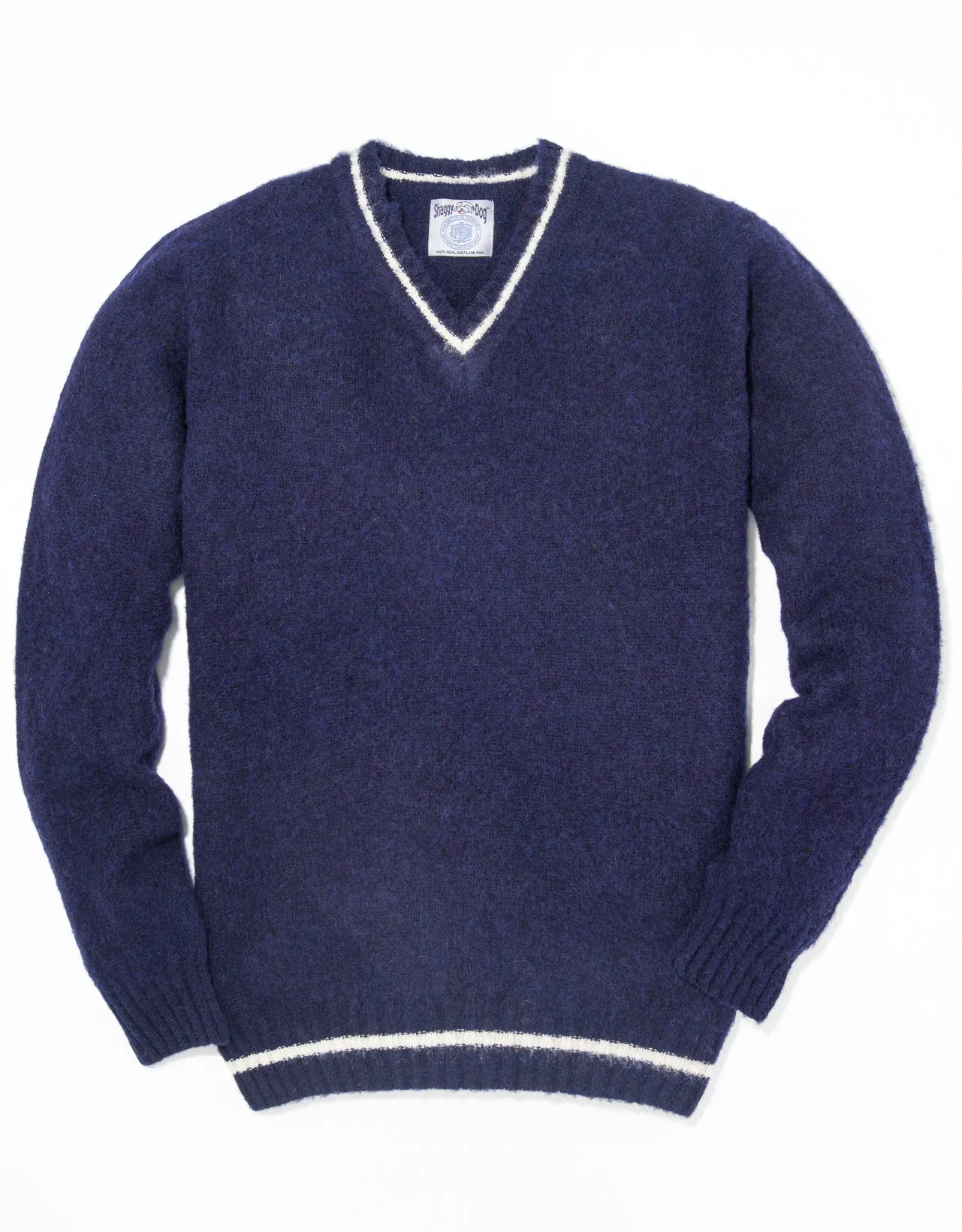 SHAGGY DOG V-NECK SWEATER BLUE - TRIM FIT