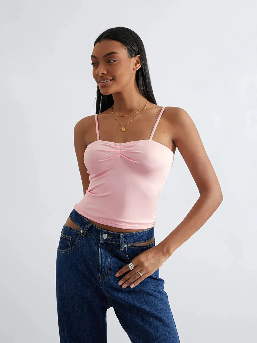 Strap Sleeveless Cute Slim Fit Backless Summer Crop Spaghetti Top