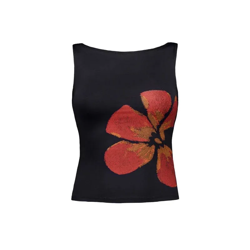 Territory Flower Print Slim Fitted Crop Tops Vintage Sleeveless Casual Vest Shirt Women Summer Tank Tops Female Fashion Party Club Clothes