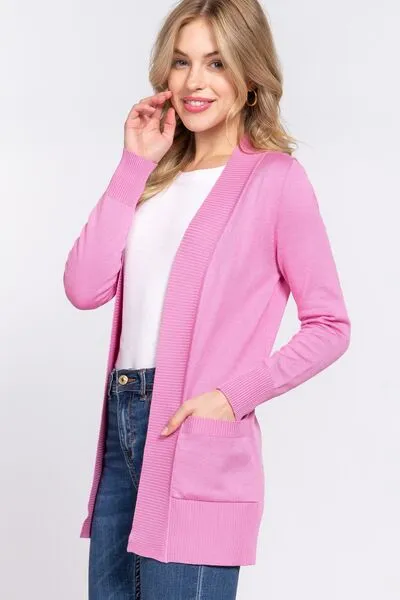 The Janessa Ribbed Trim Open Front Cardigan