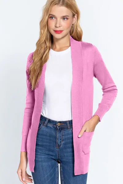 The Janessa Ribbed Trim Open Front Cardigan