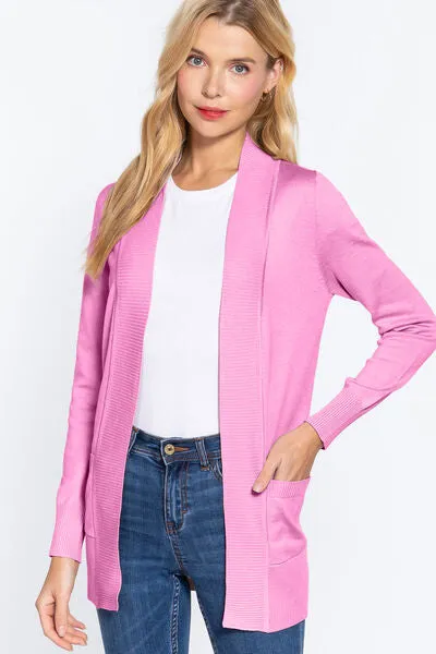 The Janessa Ribbed Trim Open Front Cardigan