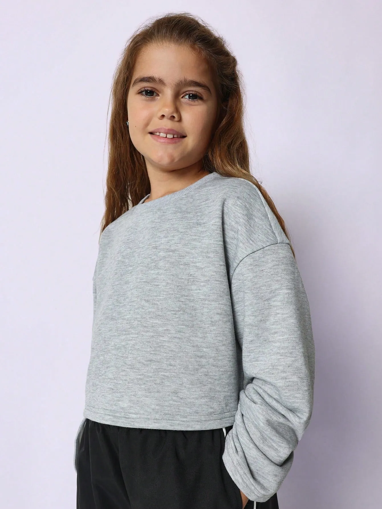 Tween Girls Relaxed Crop Grey Marl Crew Neck Sweatshirt