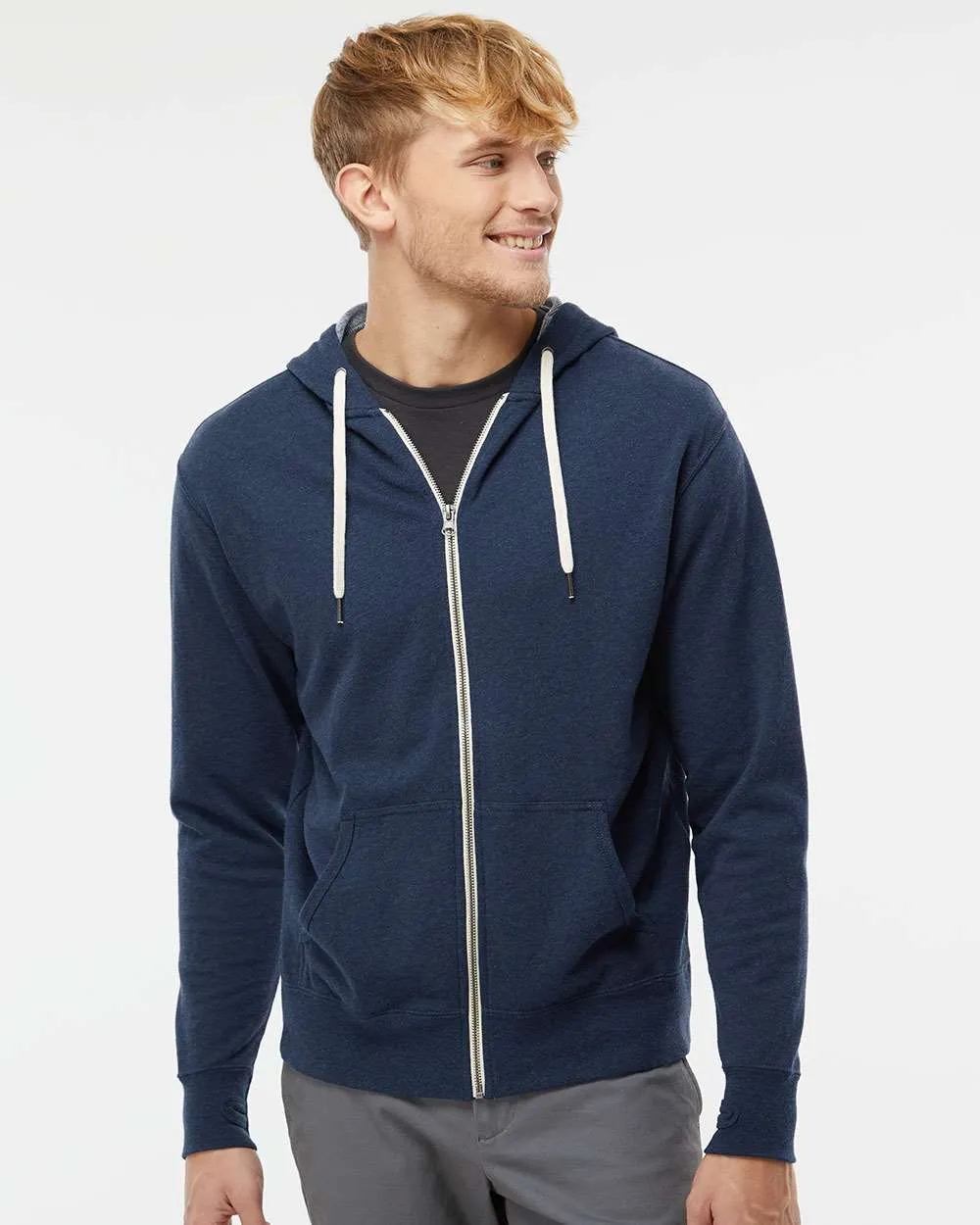 Unisex Heathered French Terry Full-Zip Hooded Sweatshirt