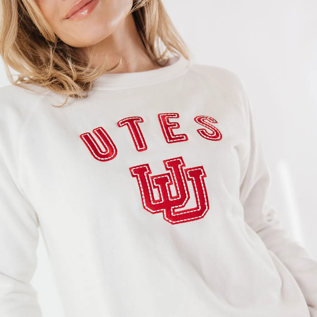 Utah Embroidered Campus Crew, White Utah UU