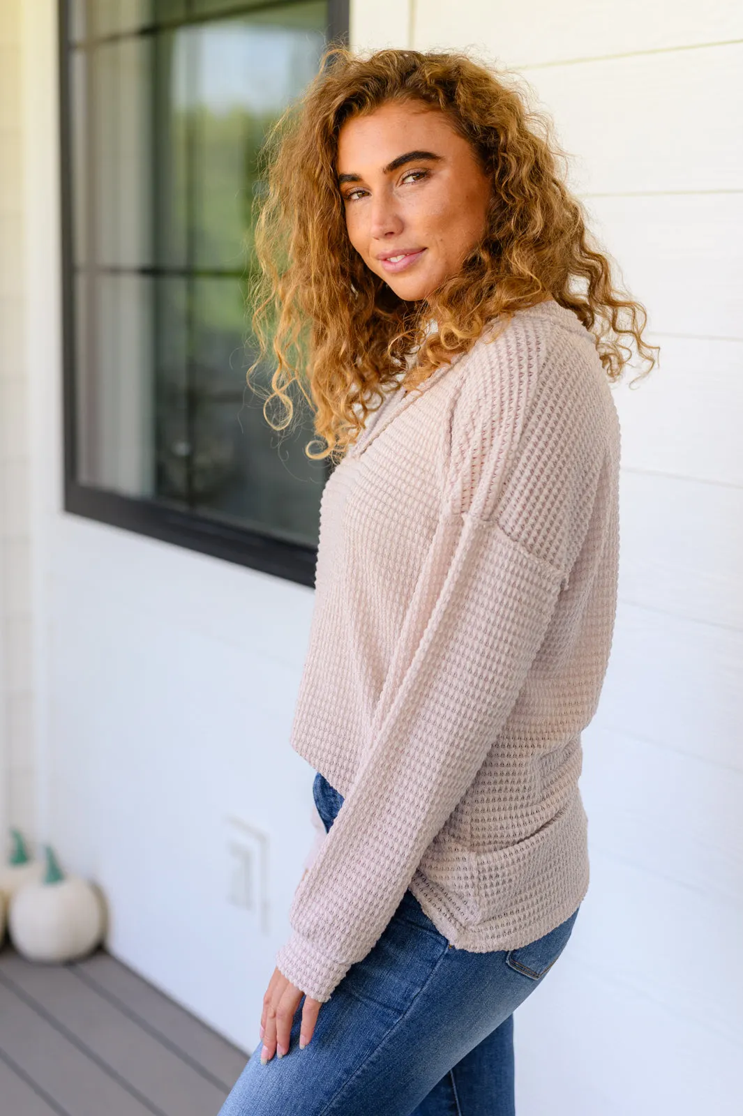 Waffle Knit V-Neck Sweater