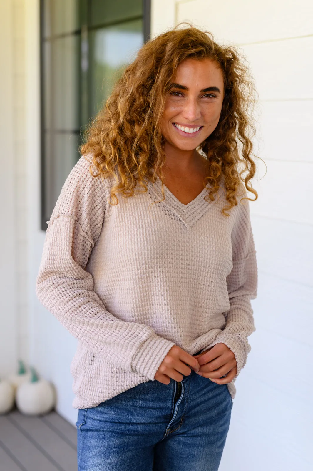 Waffle Knit V-Neck Sweater