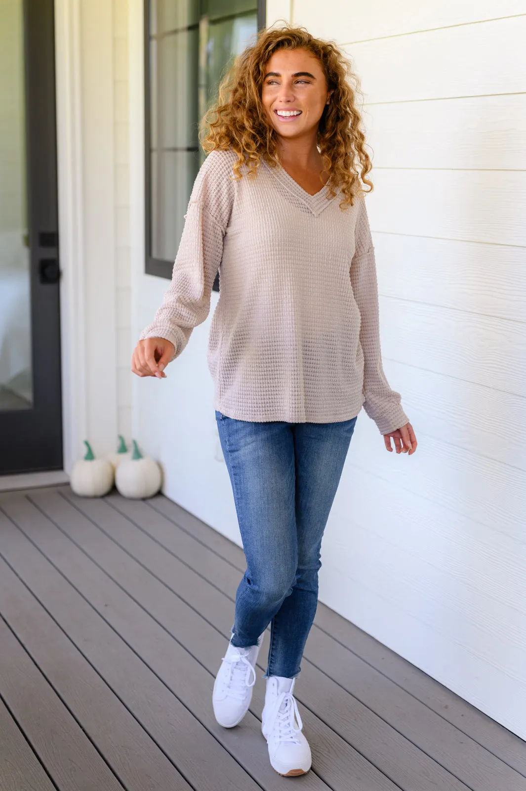 Waffle Knit V-Neck Sweater